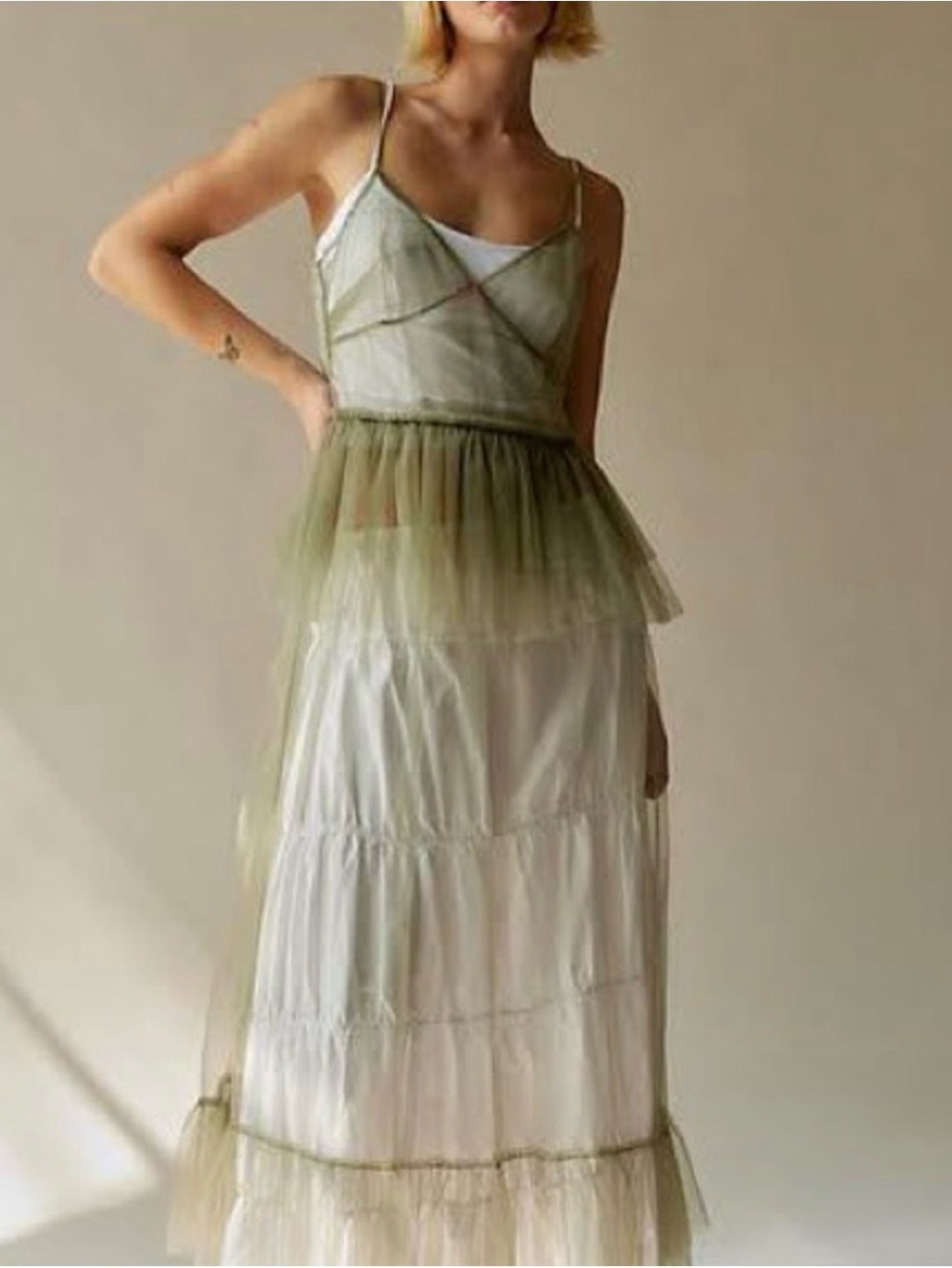 Urban Outfitters Aida Sheer Mesh Ruffle Midi/Maxi Dress